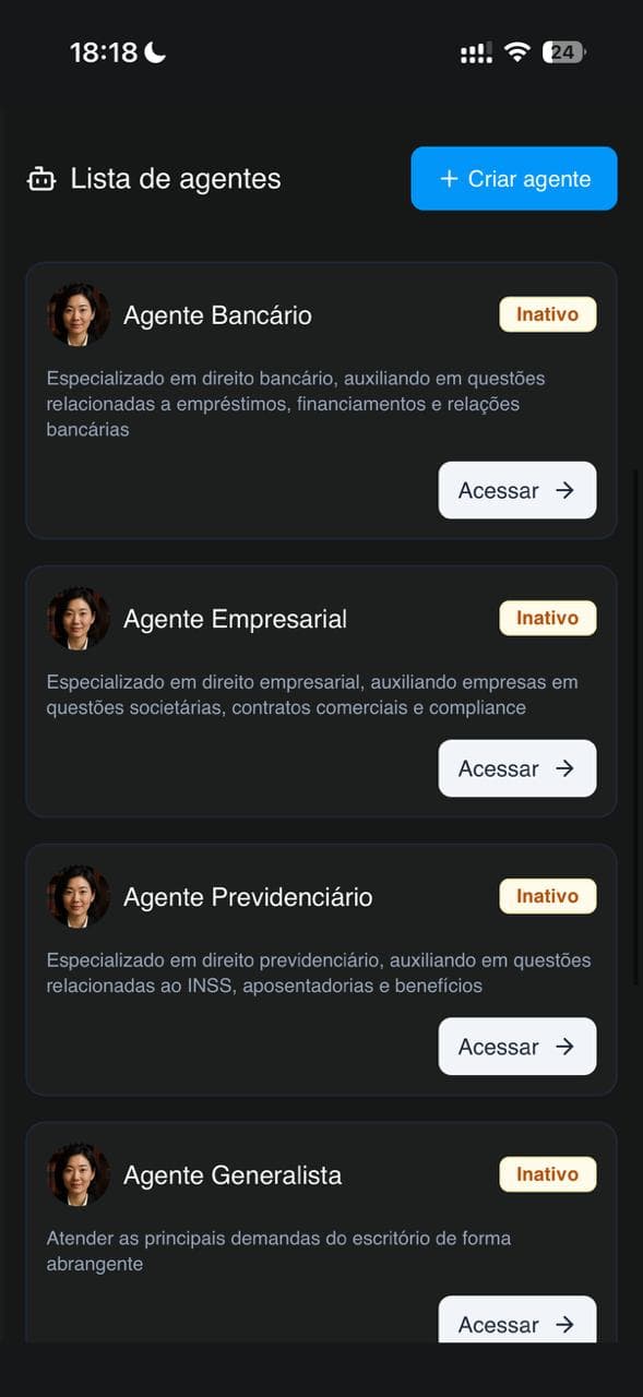 JuriChat App - lista de agentes